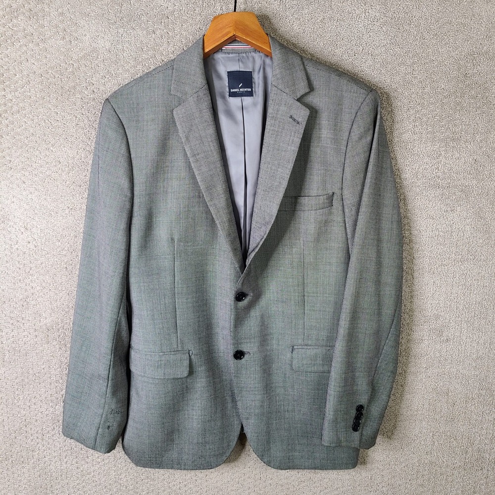 Daniel Hechter Jacket Mens 42R Gray Micro Pattern Blazer Wool? 2 Button Coat